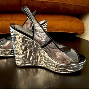 Chanel silver wedges